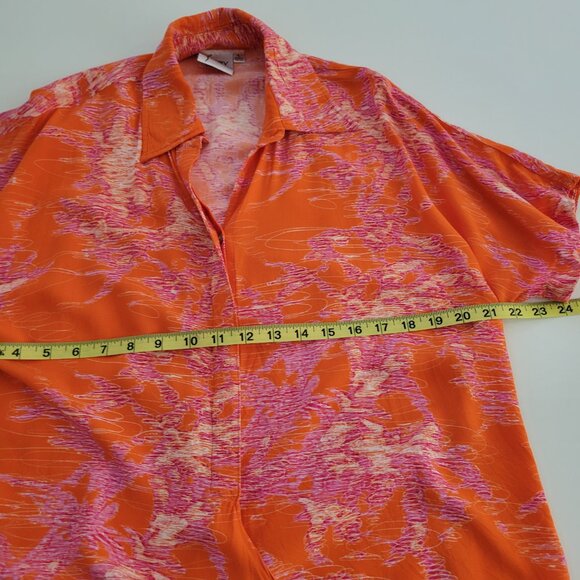 Finley Womens Hawaiian Button Down Shirt Orange Pink Abstract Tropical Sz L EUC - Picture 8 of 9